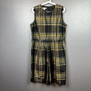 Pendleton Women 100% Silk Sleeveless Plaid A-Line Midi Sheath Dress 14